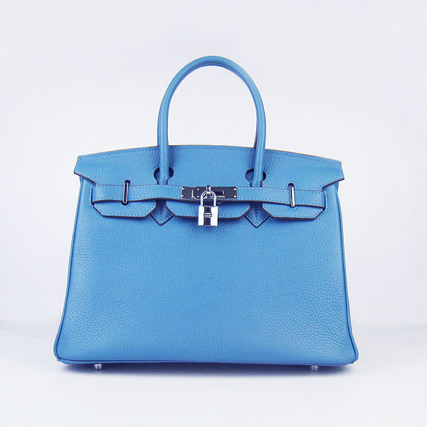 Replica Hermes Birkin 30CM Togo Leather Bag Middle Blue 6088 On Sale - Click Image to Close